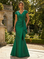 Satin Mermaid Ruched V Neck Ruffles Mother of the Bride Dresses