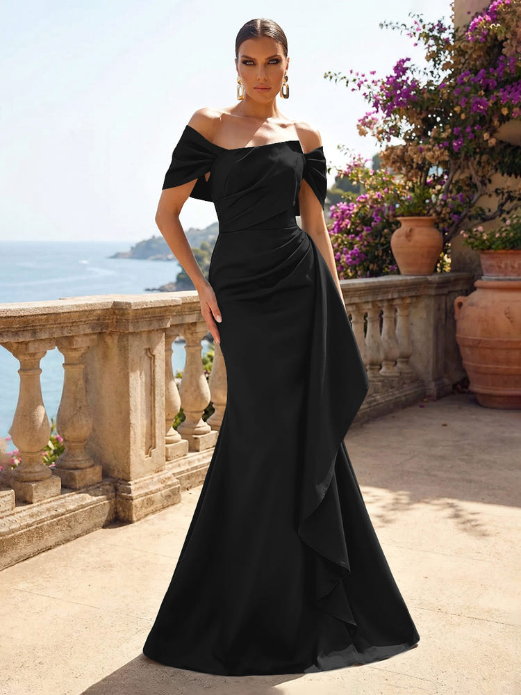 Satin Mermaid Off the Shoulder Ruffles Mother of the Bride Dresses