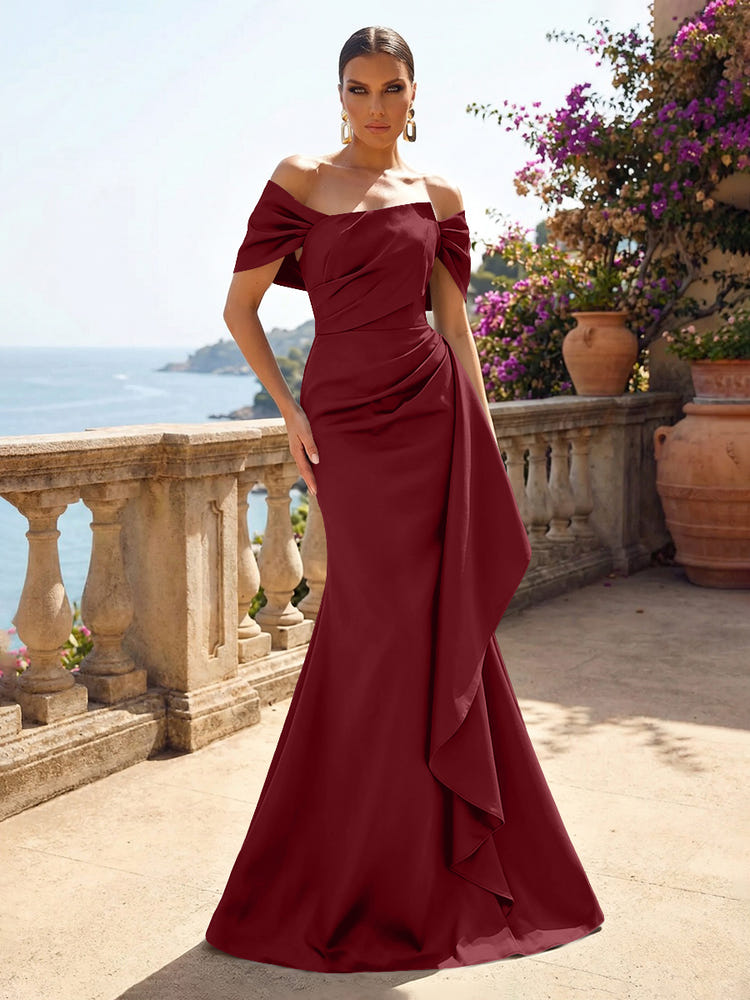 Satin Mermaid Off the Shoulder Ruffles Mother of the Bride Dresses
