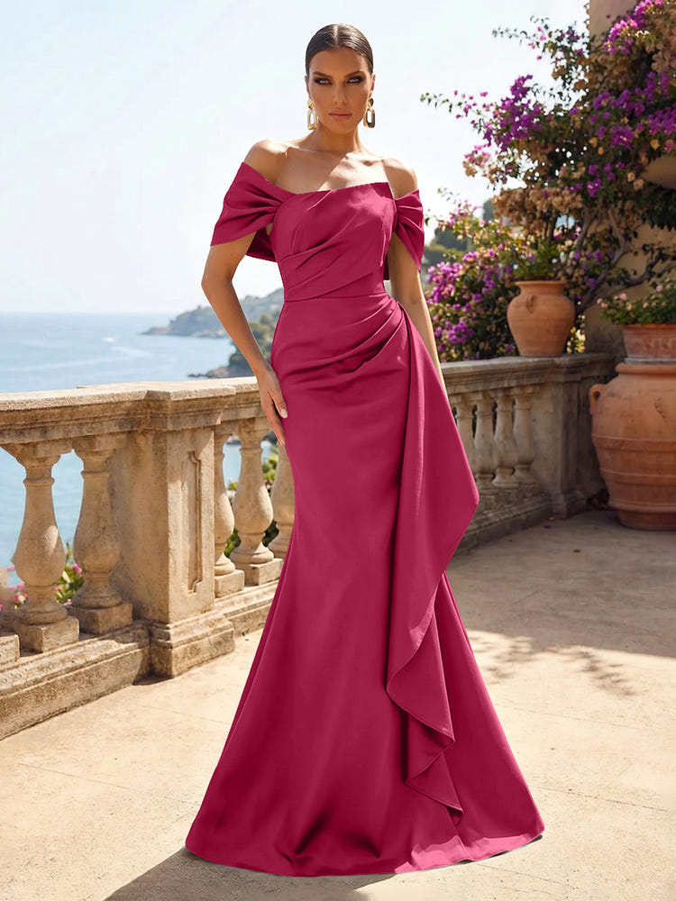 Satin Mermaid Off the Shoulder Ruffles Mother of the Bride Dresses