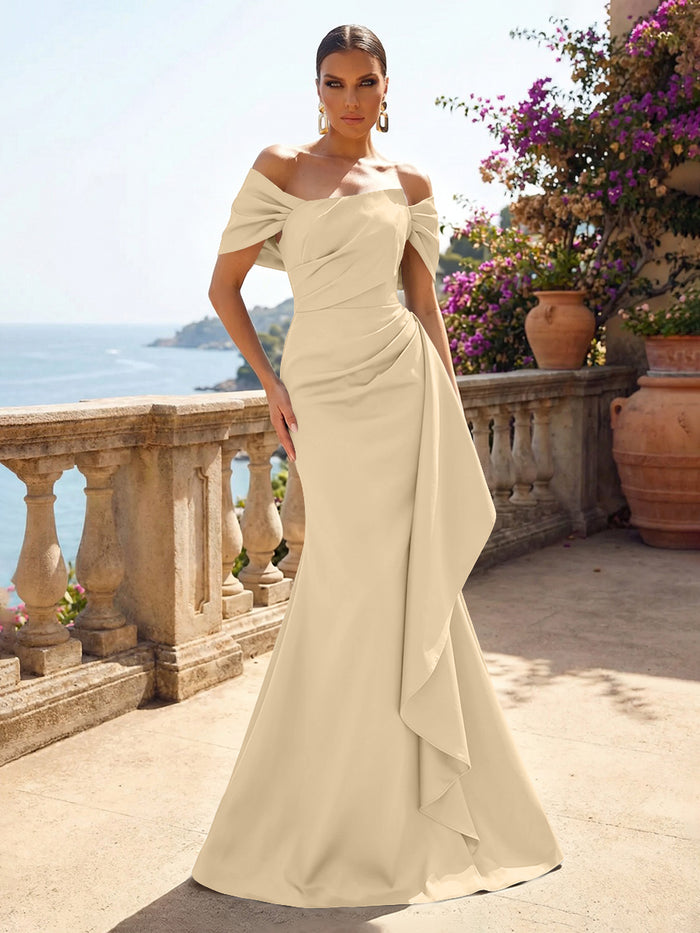 Satin Mermaid Off the Shoulder Ruffles Mother of the Bride Dresses