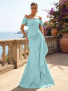 Satin Mermaid Off the Shoulder Ruffles Mother of the Bride Dresses