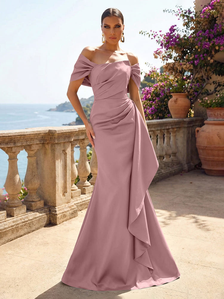 Satin Mermaid Off the Shoulder Ruffles Mother of the Bride Dresses