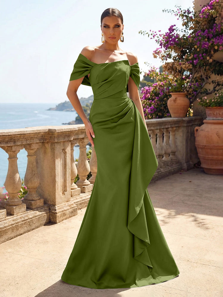 Satin Mermaid Off the Shoulder Ruffles Mother of the Bride Dresses
