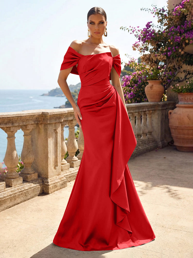 Satin Mermaid Off the Shoulder Ruffles Mother of the Bride Dresses