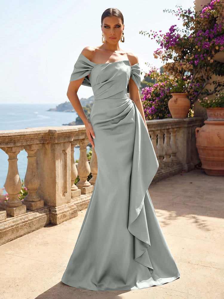Satin Mermaid Off the Shoulder Ruffles Mother of the Bride Dresses