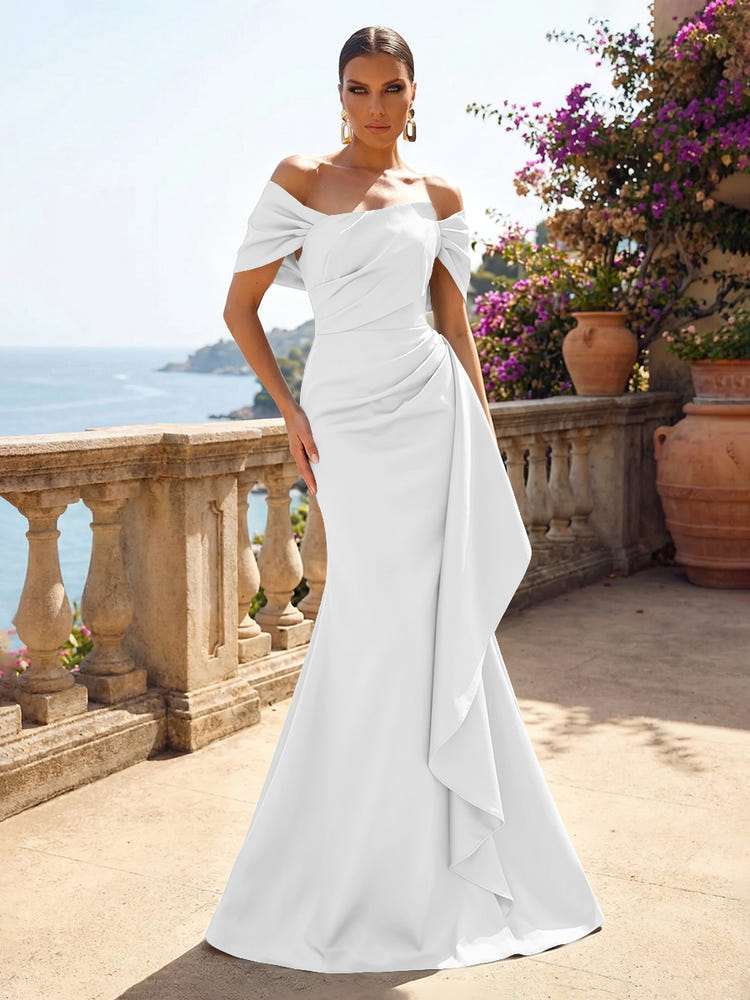 Satin Mermaid Off the Shoulder Ruffles Mother of the Bride Dresses