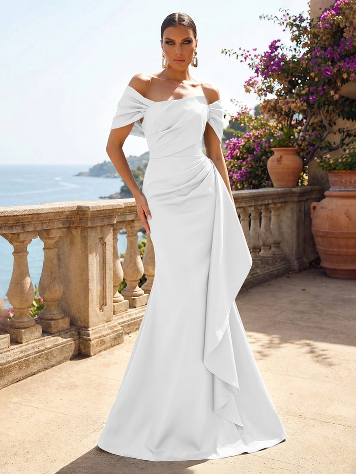 Satin Mermaid Off the Shoulder Ruffles Mother of the Bride Dresses
