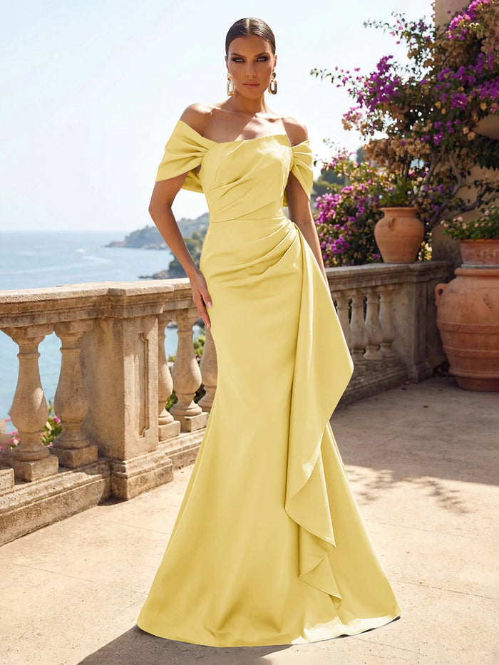 Satin Mermaid Off the Shoulder Ruffles Mother of the Bride Dresses