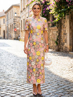 Sequin Sheath High Neck Floral Formal Dresses