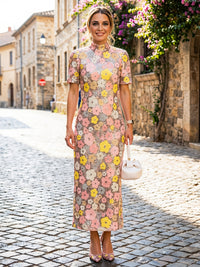 Sequin Sheath High Neck Floral Formal Dresses