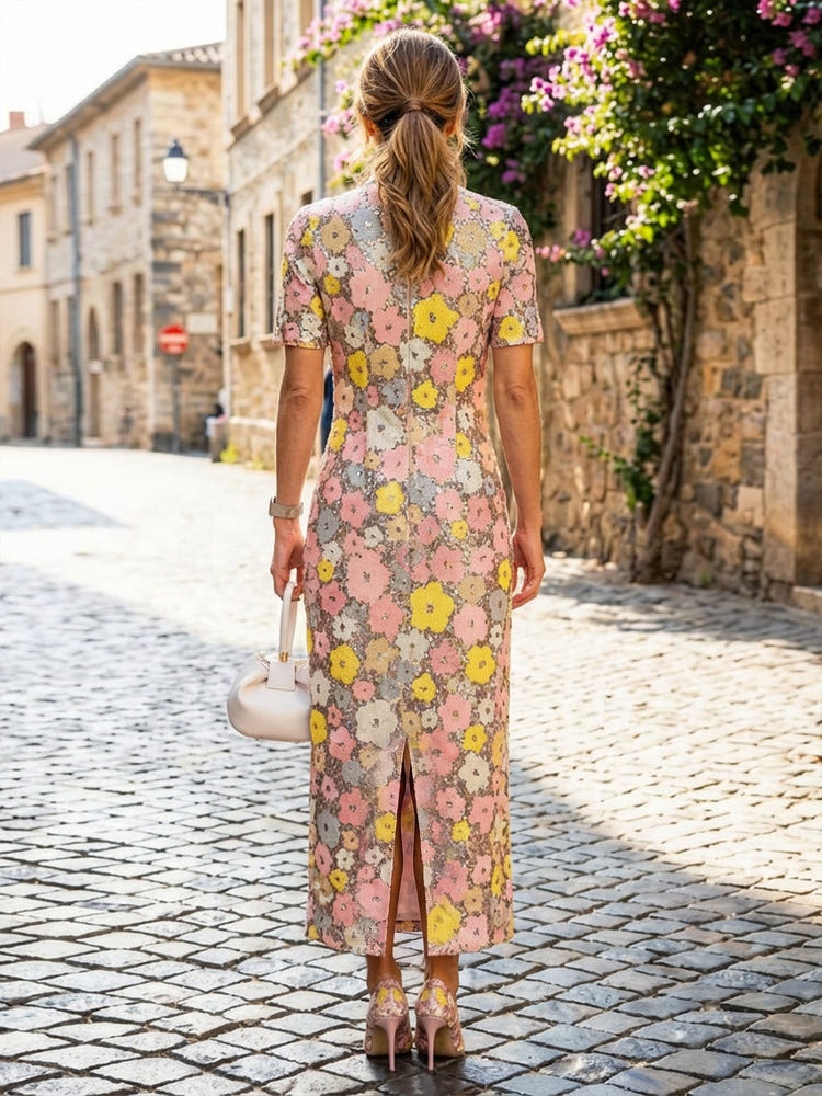 Sequin Sheath High Neck Floral Formal Dresses