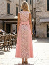 Linen A-Line High Neck Sequin Formal Dresses
