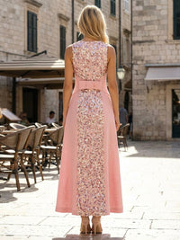 Linen A-Line High Neck Sequin Formal Dresses