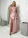 Satin Sheath One Shoulder Pleated Formal Dresses