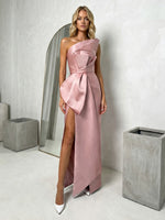 Satin Sheath One Shoulder Pleated Formal Dresses