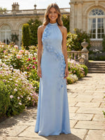 Jersey Sheath Halter 3D Flowers Formal Dresses