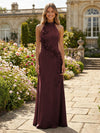 Jersey Sheath Halter 3D Flowers Formal Dresses