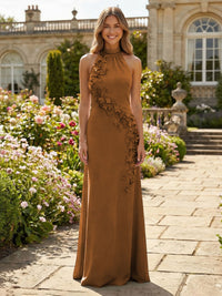 Jersey Sheath Halter 3D Flowers Formal Dresses