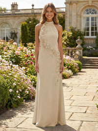 Jersey Sheath Halter 3D Flowers Formal Dresses