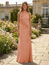 Jersey Sheath Halter 3D Flowers Formal Dresses