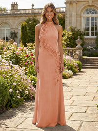 Jersey Sheath Halter 3D Flowers Formal Dresses