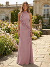 Jersey Sheath Halter 3D Flowers Formal Dresses