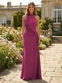 Jersey Sheath Halter 3D Flowers Formal Dresses