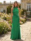 Jersey Sheath Halter 3D Flowers Formal Dresses