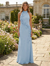 Jersey Sheath Halter 3D Flowers Formal Dresses