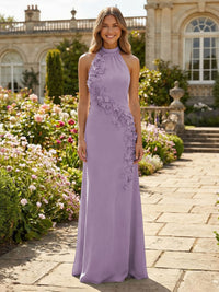 Jersey Sheath Halter 3D Flowers Formal Dresses
