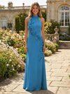 Jersey Sheath Halter 3D Flowers Formal Dresses