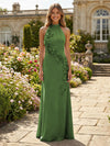 Jersey Sheath Halter 3D Flowers Formal Dresses