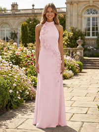 Jersey Sheath Halter 3D Flowers Formal Dresses
