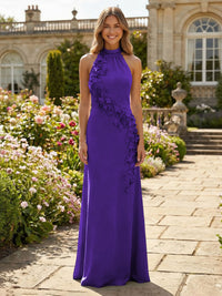 Jersey Sheath Halter 3D Flowers Formal Dresses