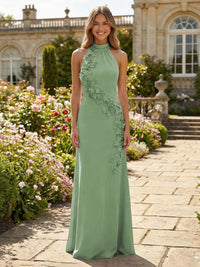 Jersey Sheath Halter 3D Flowers Formal Dresses