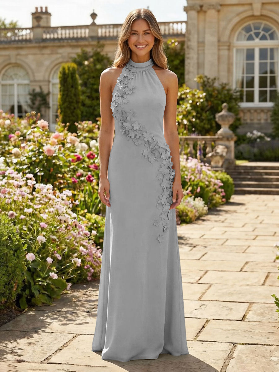 Jersey Sheath Halter 3D Flowers Formal Dresses