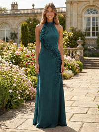 Jersey Sheath Halter 3D Flowers Formal Dresses