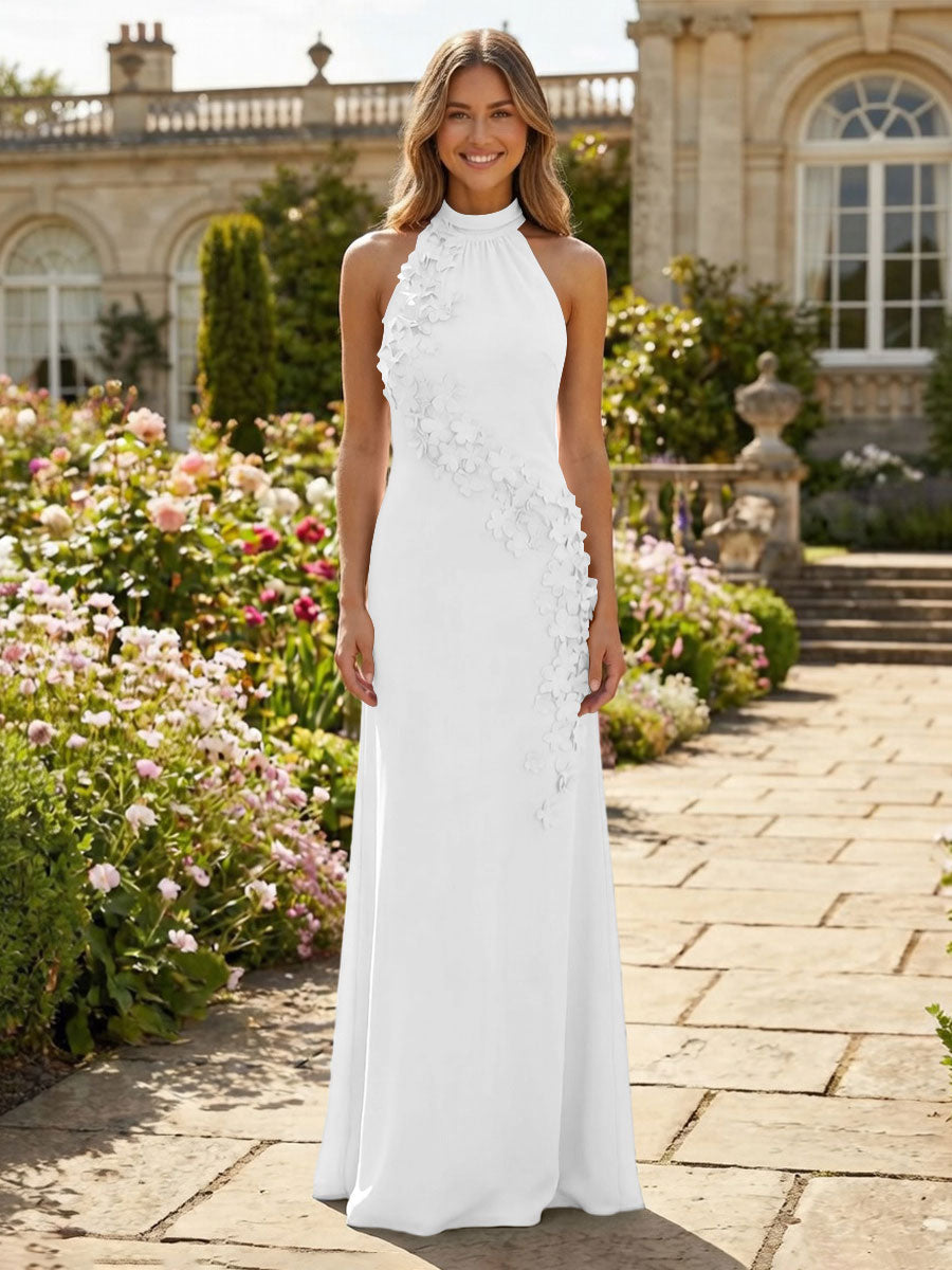 Jersey Sheath Halter 3D Flowers Formal Dresses