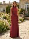 Jersey Sheath Halter 3D Flowers Formal Dresses