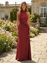 Jersey Sheath Halter 3D Flowers Formal Dresses
