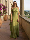 Satin Sheath One Shoulder Pleated Formal Dresses
