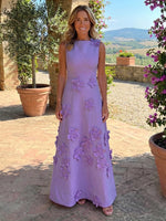 Jersey A-Line Crew Neck 3D Flowers Mother of the Bride Dresses