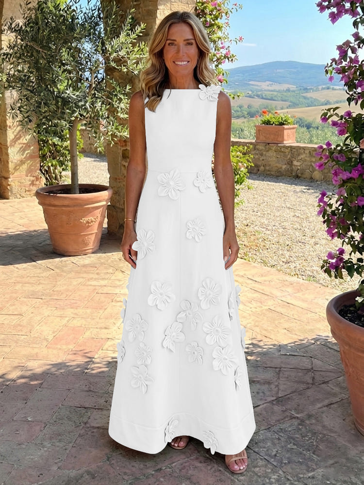 Jersey A-Line Crew Neck 3D Flowers Mother of the Bride Tent/ Trapeze Dresses