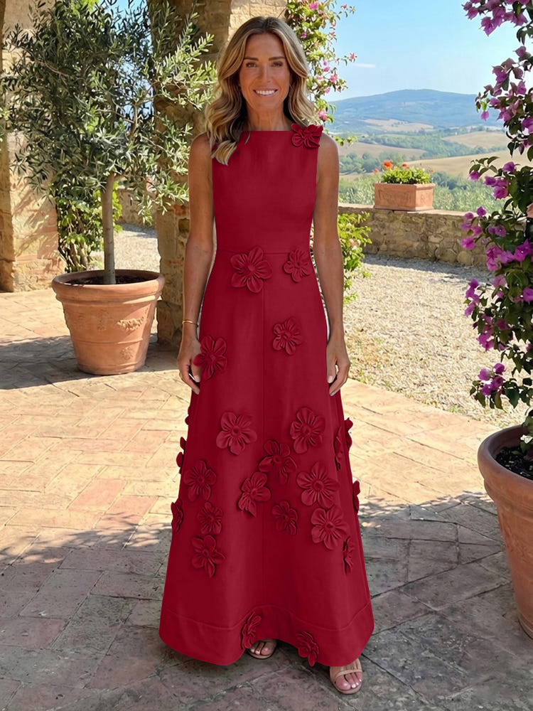 Jersey A-Line Crew Neck 3D Flowers Mother of the Bride Tent/ Trapeze Dresses