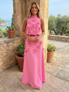 2 Piece Jersey A-Line High Neck 3D Flowers Formal Dresses