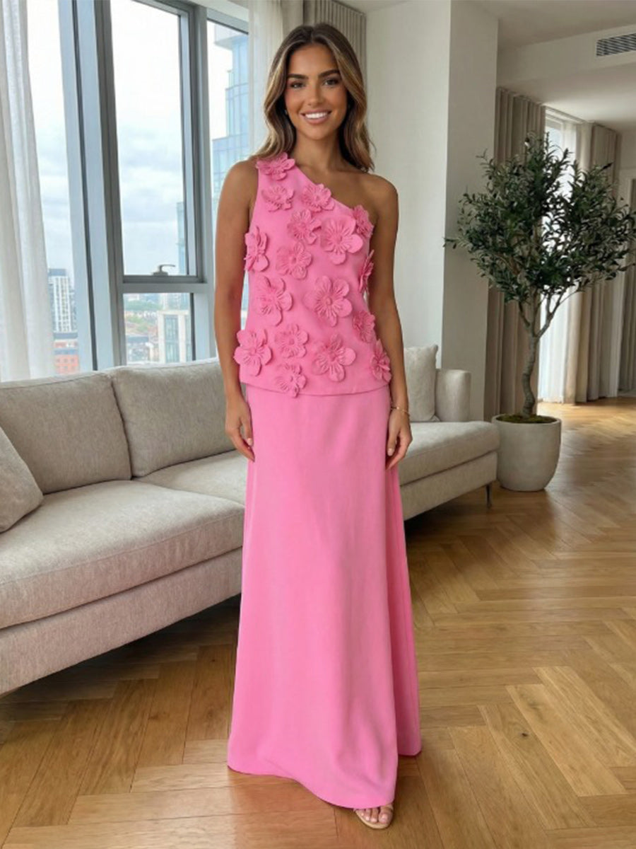 Jersey A-Line One Shoulder 3D Flowers Formal Dresses