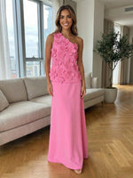 Jersey A-Line One Shoulder 3D Flowers Formal Dresses