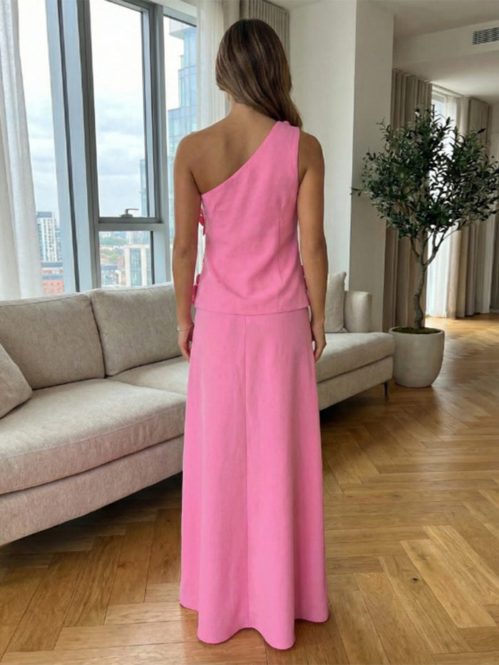 Jersey A-Line One Shoulder 3D Flowers Formal Dresses