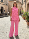 Jersey Pantsuit High Neck 3D Flowers Formal Dresses